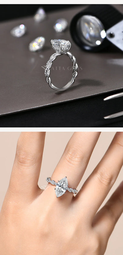 ATTAGEMS Bague de Fiançailles pour Femme en Moissanite Taille Marquise 3,0 carats 14*7mm, Diamant de Laboratoire, Argent Sterling S925, Bijoux de Mariage et de Fête