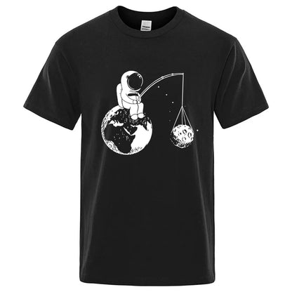 Summer Men High Quality T-shirt Cotton Blend Funny Design Astronaut Printing for Men Loose Top Cool Casual Tshirt Male Shirts