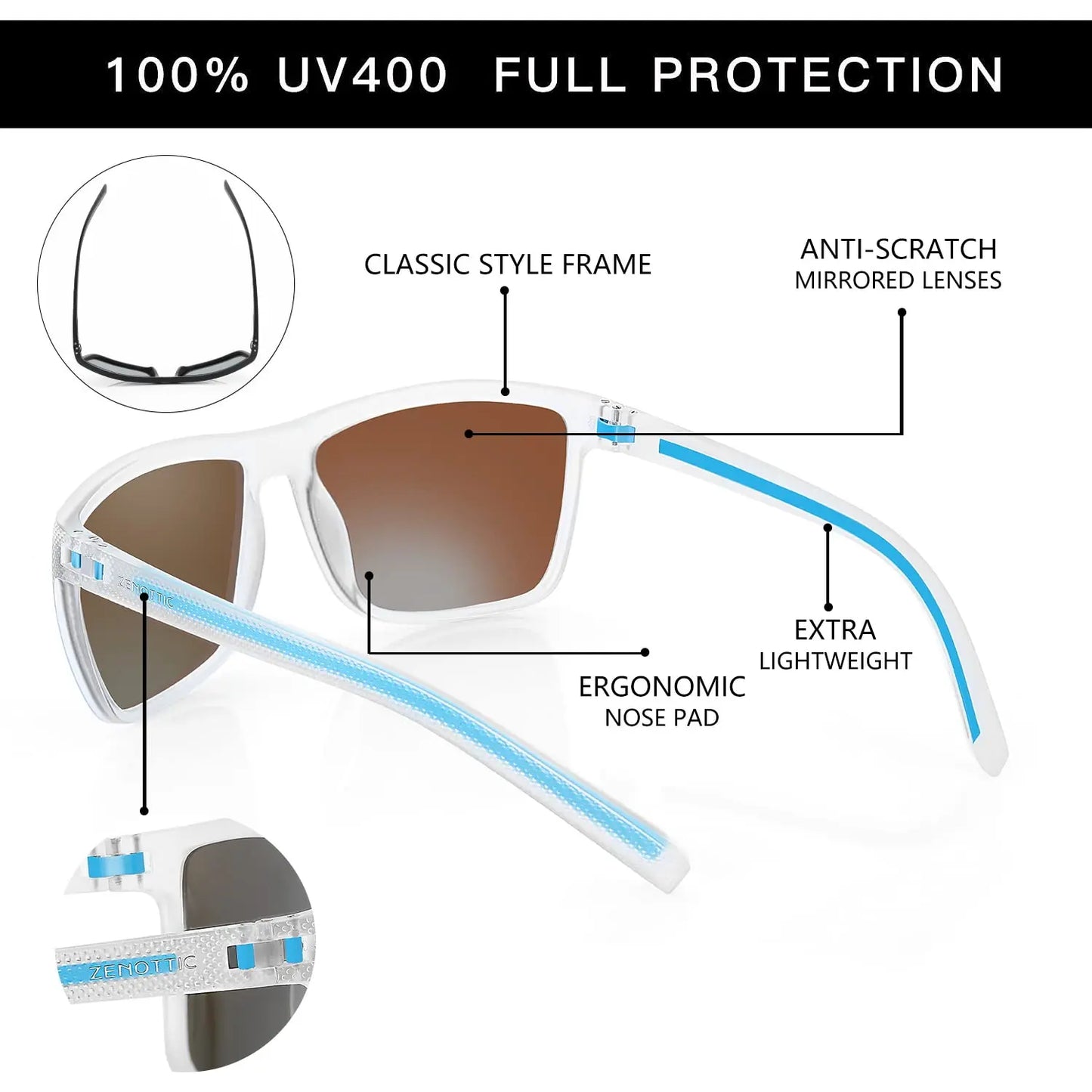 Polarized Sunglasses for Men Shades Lightweight TR90 Frame UV400 Protection Square Outdoor Trave Driving Sun Glasses