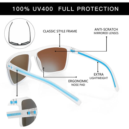 Polarized Sunglasses for Men Shades Lightweight TR90 Frame UV400 Protection Square Outdoor Trave Driving Sun Glasses