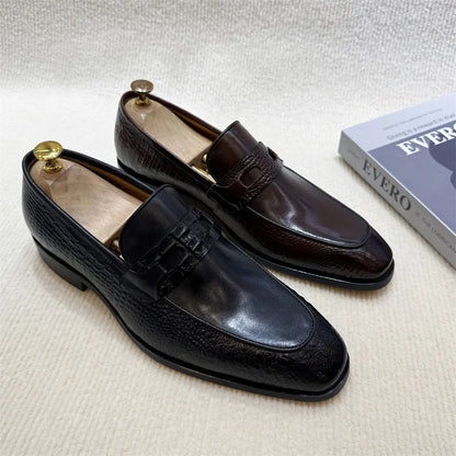 Luxury Men's Genuine Leather Dress Shoes Crocodile Print Wedding Loafers Double Buckle Business Office Formal Slip-On Shoes