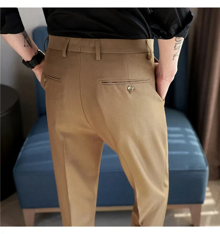 2024 New Men's Slim Fit Tapered Dress Pants Apricot Pearlescent Texture Business Casual Suit Trousers Spring Clothes