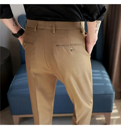 2024 New Men's Slim Fit Tapered Dress Pants Apricot Pearlescent Texture Business Casual Suit Trousers Spring Clothes
