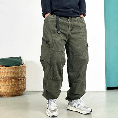 Japanese Streetwear High Quality Long Staple Cotton Twill Cargo Pants Men Harajuku Plus Size Casual Work Pants Baggy Trousers