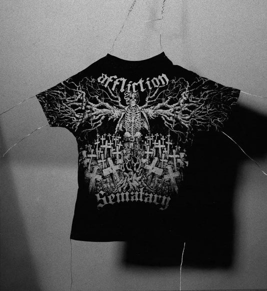 Y2K Gothic T Shirt Haunted Mound Ghost Skull Pattern Streetwear Men Women Harajuku Hip Hop Vintage Unisex Cotton Short Sleeve