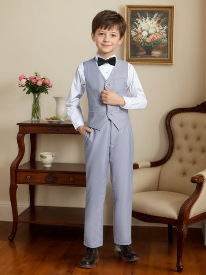 Boys' 2-Piece Suit Set with Vest and Formal Trousers Wedding Formal Attire Children's and Teenage Clothing Suit Sizes 4-16Y