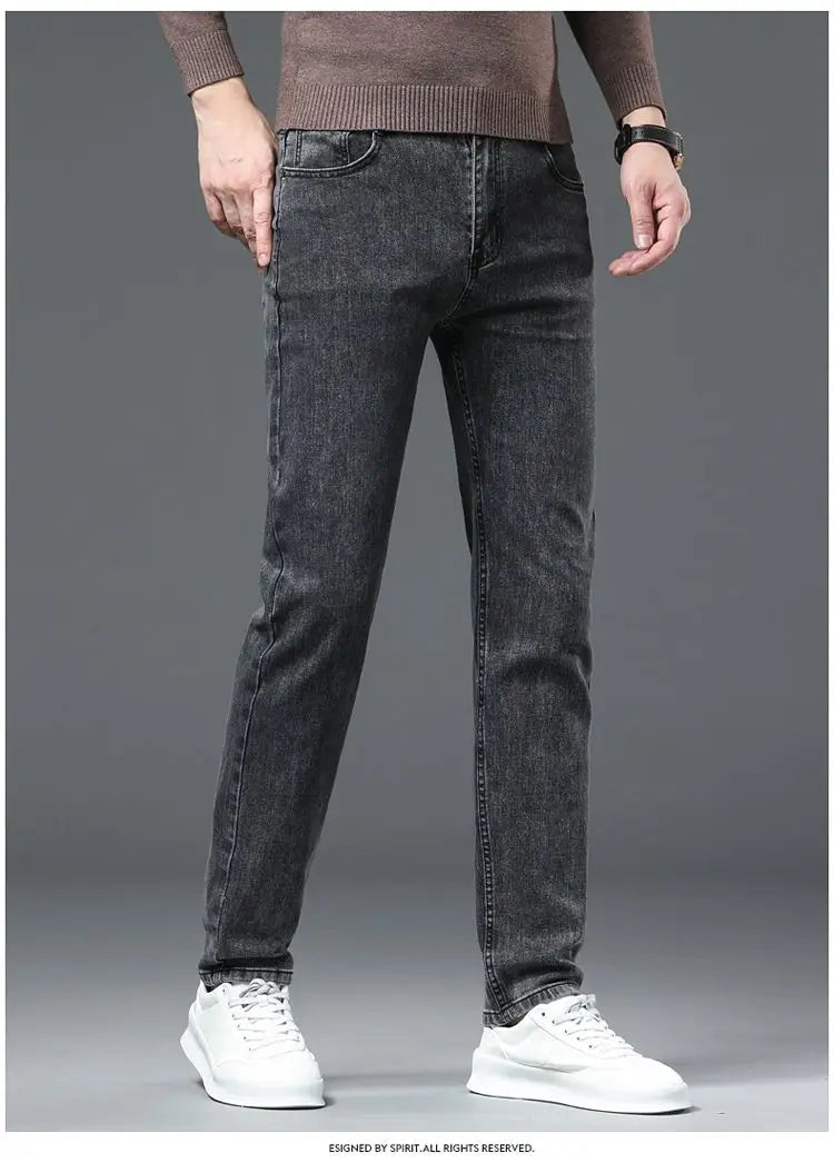 2025 New Men Fashion  Slim Fit Jeans Male Elasticity Smart Casual Mid Classics Straight Denim Pants Wedding Party Black Trousers