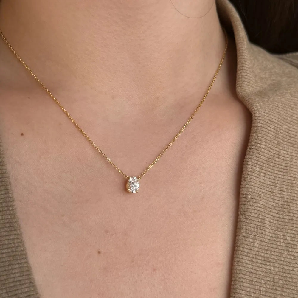 Solitaire Oval Cut 1-3CT Moissanite Pendant Necklace for Women Real 925 Silver GRA Certified Lab Diamond Neck Chain Gift