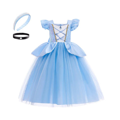 Summer Deluxe Princess Snow White Gown with Cape Girls Fairy Kids Cosplay Costume Toddler Carnival Apparel Halloween Dress up
