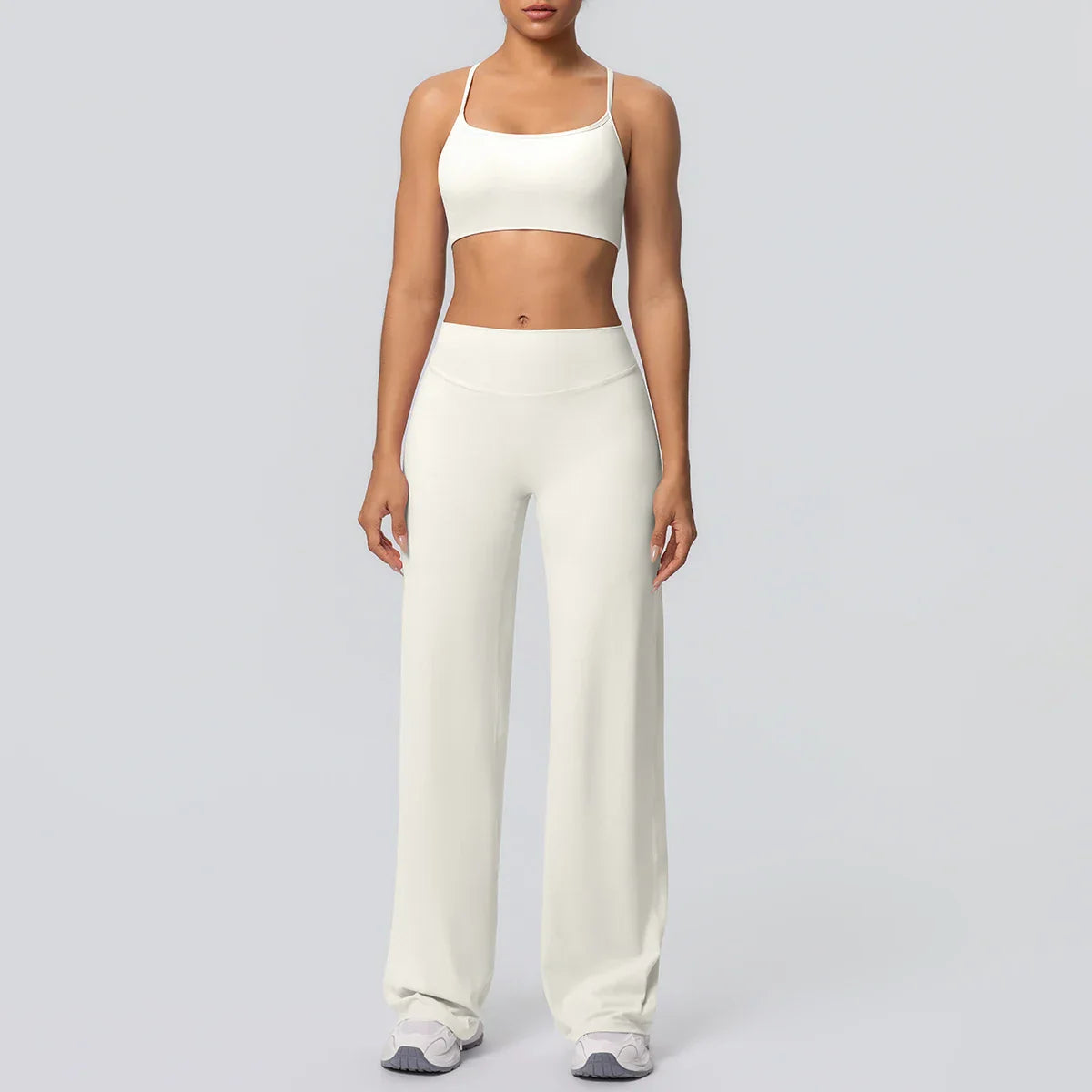 Women Gym Sports Yoga Suit Sexy Beautiful Back Yoga Underwear With Chest Pad Solid Color High Waisted Wide Leg Pants Yoga Set