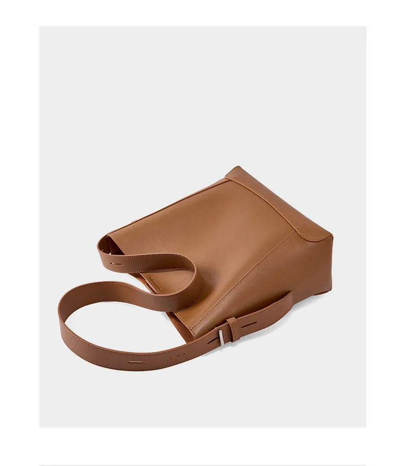 Ladies' Split Leather Bucket Shoulder Bags Female Commute Shopping Messenger Bags Adjustable Shoulder Strap Women Casual Handbag
