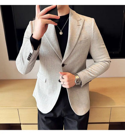 Men's Herringbone Stripe Suit Blazer Classic Lapel Dress Jacket Elegant Slim Fit Fashion Simple Casual Business Prom Suit Jacket