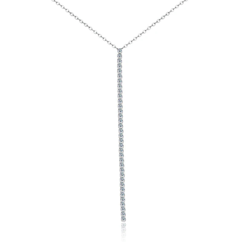 2mm Moissanite Necklaces for Women Long Bar Line Pendant Drop Y Chain Dainty Jewelry GRA s925 Sterling Silver Necklace