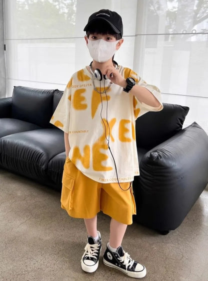 Printed Short Sleeve Children's Boy's Clothing Summer Suit Set Tees Tracksuit T-shirts Boy´s Elementary Student Men's Clothes