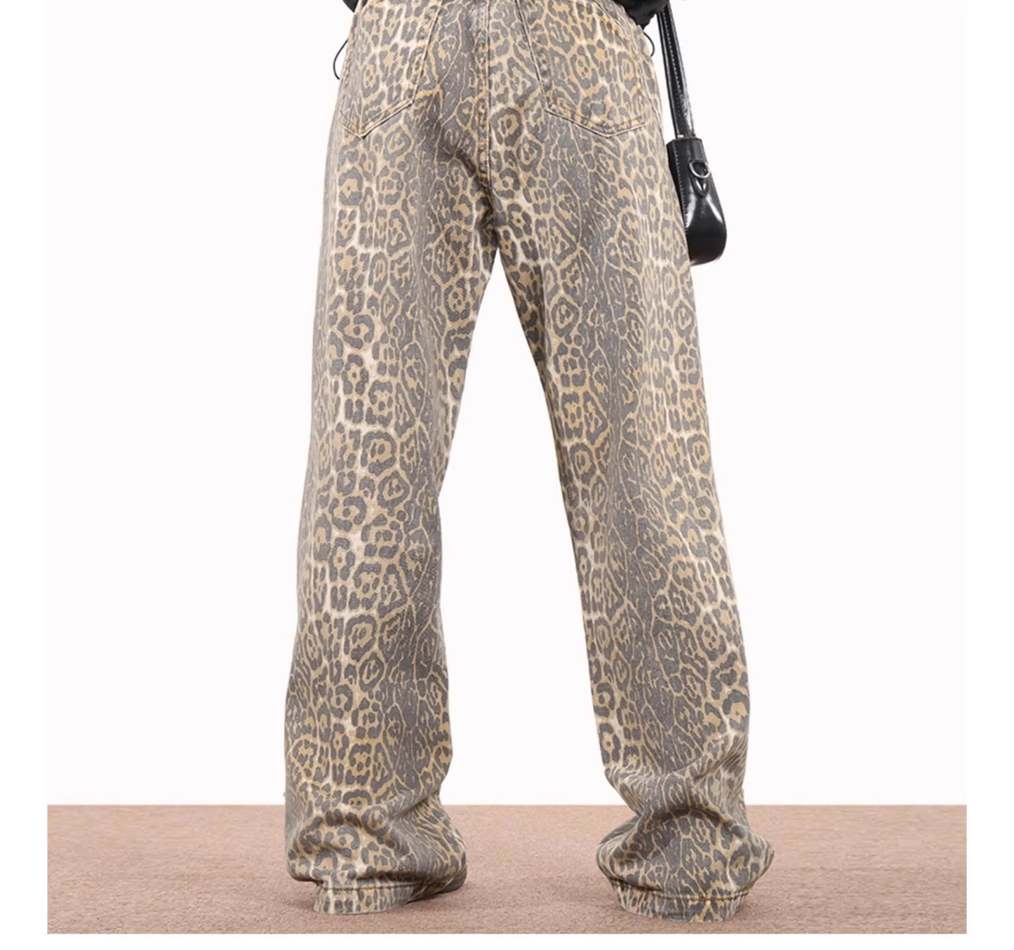 American Style Leopard Wash Jeans Women Y2K Retro Street Hot Girl Loose Casual Pants High Waist Straight Leg Jeans