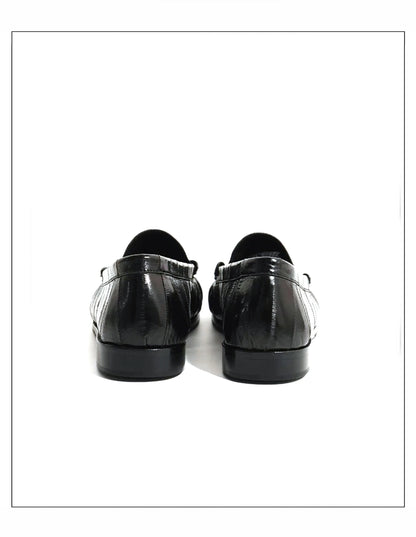 Loafers for men's eel skin pleated design a top layer cowhide slip in formal dress shoe suitable for casual work and commuting