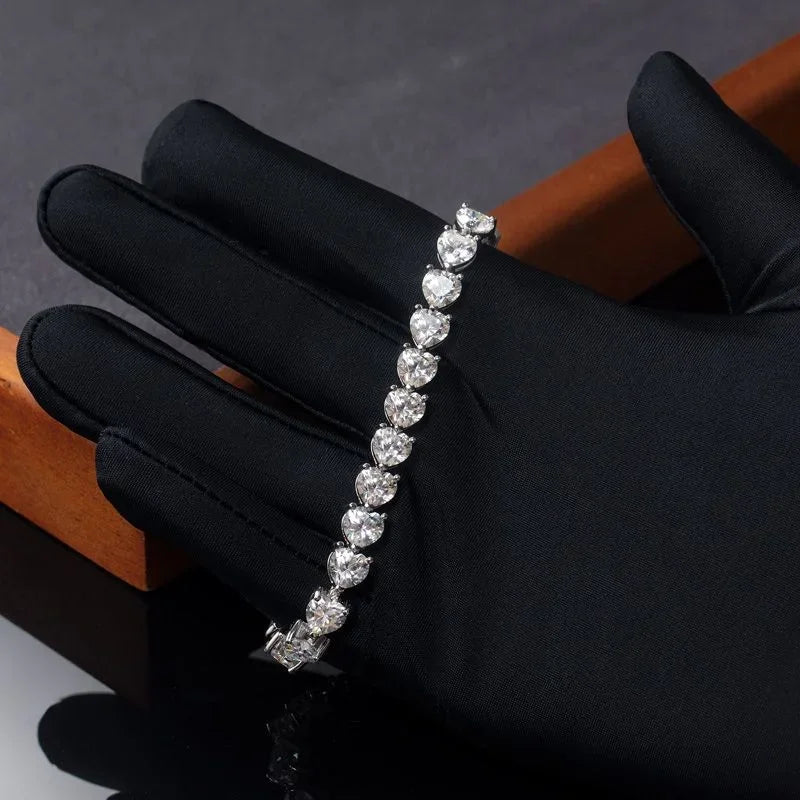 Heart Shape Moissanite Tennis Bracelets with Certificates 925 Sterling Silver Sparkling Diamond Bangle Fine Jewelry for Women
