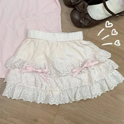 Women Cute Lace Ruffles Party Mini Skirts Harajuku Y2k Faldas Mujer Lolita Style Princess Vintage Cake Skirt Sweet Kawaii