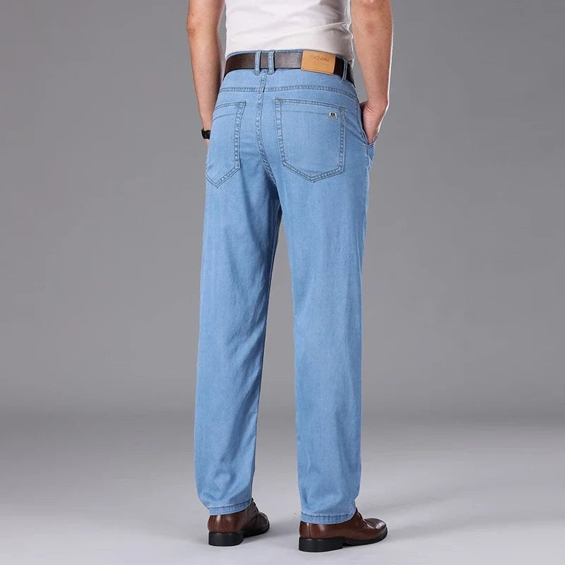 Business Lyocell Jeans Men Summer New Thin Fashion Straight Breathable Brand Pants Male Slim Comfortable  Denim Trousers