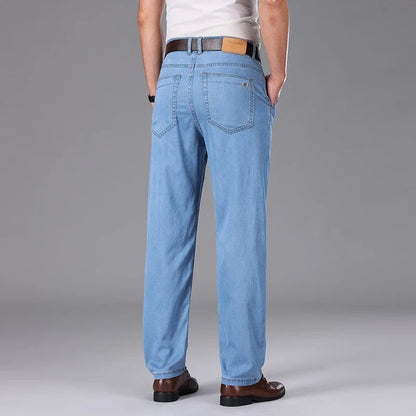 Business Lyocell Jeans Men Summer New Thin Fashion Straight Breathable Brand Pants Male Slim Comfortable  Denim Trousers