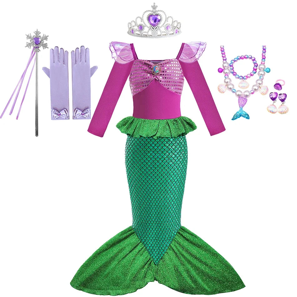 Mermaid Ariel Girls Dress Short Sleeve Tulle Cosplay Princess Costume Carnival Party Girl Princess Dress Party Dresses For Girls