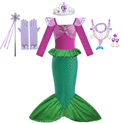 Mermaid Ariel Girls Dress Short Sleeve Tulle Cosplay Princess Costume Carnival Party Girl Princess Dress Party Dresses For Girls