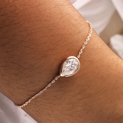 1/2CT Bezel Set Pear Oval Cut Moissanite Solitaire Link Bracelet Women S925 Silver Dainty Diamond Bridal Wrist Chain Gift