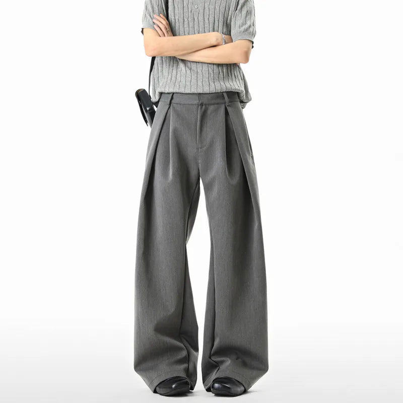 Grey Suit Pants Men Fashion Society Mens Black Dress Pants Korean Loose Casual Wide Leg Pants Mens Office Formal Trousers