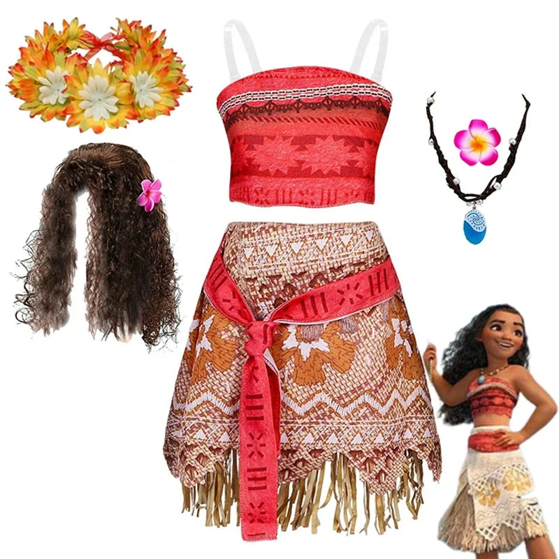 New Disney Movie Moana Girl Dress Halloween Cosplay Party Costume Princess Fancy Clothes Children Vaiana Outfit Dress