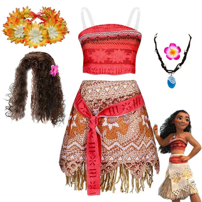 New Disney Movie Moana Girl Dress Halloween Cosplay Party Costume Princess Fancy Clothes Children Vaiana Outfit Dress