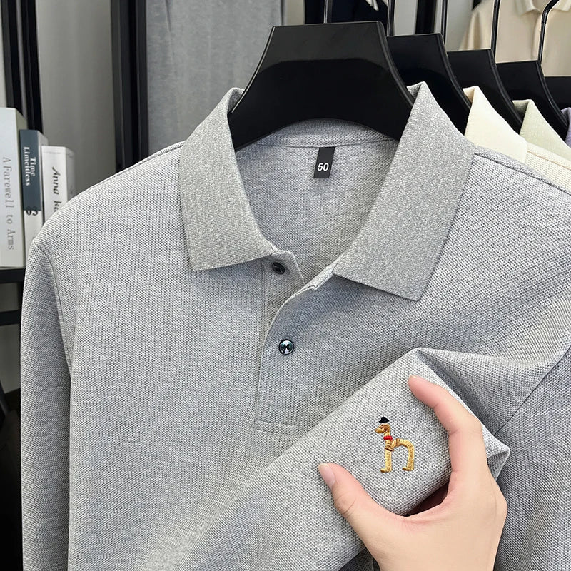 100% Cotton Luxury Brand Men's Polo Shirt Exquisite Dog Embroid Long Sleeve Fashion Quality Lapel T-Shirt Business Casual Menswear