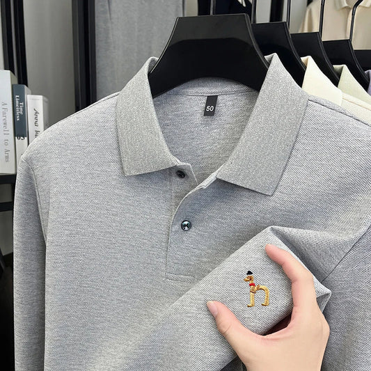 100% Cotton Luxury Brand Men's Polo Shirt Exquisite Dog Embroid Long Sleeve Fashion Quality Lapel T-Shirt Business Casual Menswear