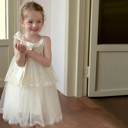 Girls Princess Dress Summer Kids French Sweet Sleeveless Bowknot Tulle Tutu Fluffy Birthday Party Pageant Dresses