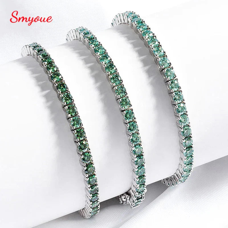 3/4mm GRA Certified Full Green Moissanite Tennis Bracelet for Women 18K Plated Lab Diamond 925 Silver Bracelet Men
