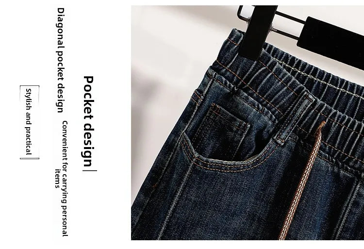 Slimming Wide Leg Jeans Women's Casual Straight Cut Spring Autumn ular plus Size Cotton Stretch Denim Pure Color