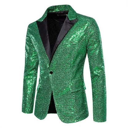 2026 Men's Suit Jacket, Shiny Sequin Stage Performance Coat, White Silver Blue Red Purple Blazers V-neck Single Button S-XXL