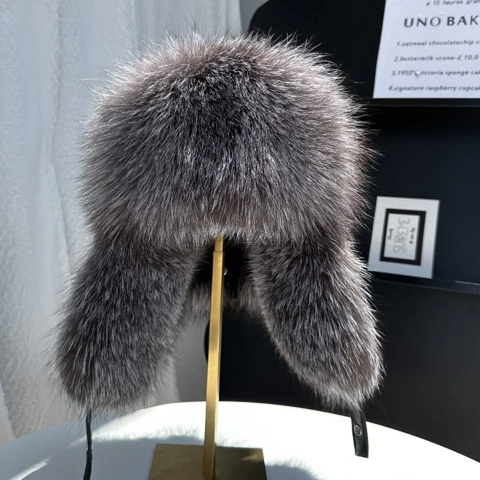 100% genuine fox fur ear-protecting hat Men real raccoon fur bomber hat Women winter warm fur real sheep leather snow hat