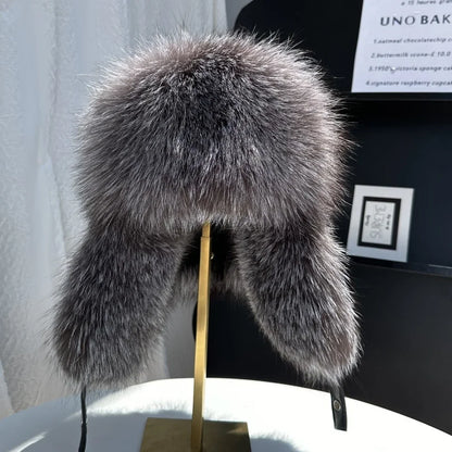 100% genuine fox fur ear-protecting hat Men real raccoon fur bomber hat Women winter warm fur real sheep leather snow hat