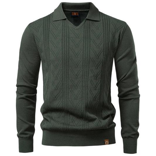 2025 Modern V-neck Polo Men Solid Color Long Sleeve Fashion Forward Cut Luxury Business Social Premium Sweaters Male