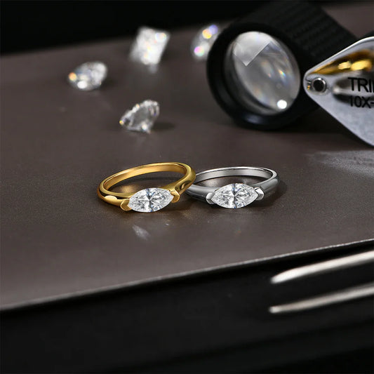 Bagues de mariage et de fiançailles classiques et élégantes en moissanite taille marquise 1 carat pour femmes et hommes, en argent S925 plaqué or 18 carats