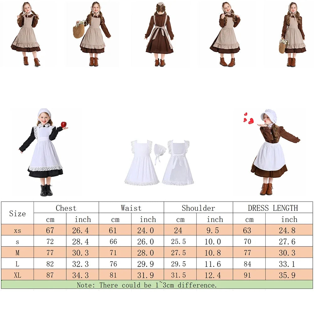 Girl Costume Colonial Farm Village Girl Costumes Prairie Dress Child Kids 2-4Y 4-10Y 10-16Y Tween Teens
