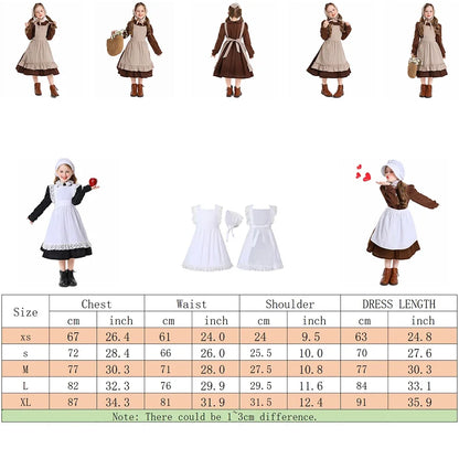 Girl Costume Colonial Farm Village Girl Costumes Prairie Dress Child Kids 2-4Y 4-10Y 10-16Y Tween Teens