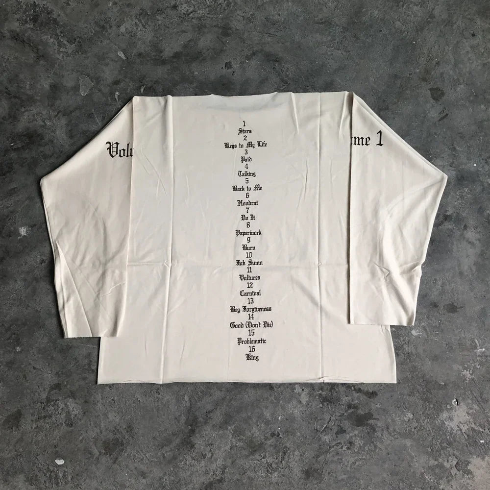 Vultures DONDA Kanye Quality Printed Long Sleeves 100%Cotton Casual Loose Oversized Tops T Shirt For Men