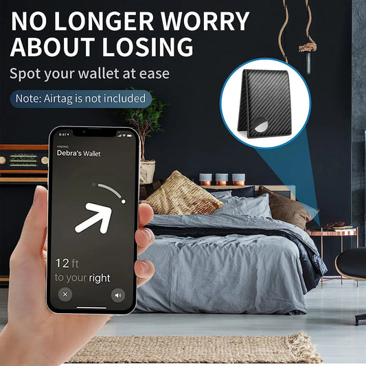 Porte-monnaie Airtag RFID en fibre de carbone et cuir pour homme, porte-cartes de crédit pour Airtag, portefeuille noir de luxe minimaliste pour homme
