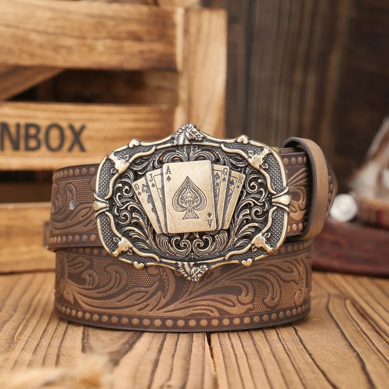 A Western-Buckle PU Belt Suitable for Both Men and Women, A Unique and Retro Brown Belt (With Perforated Nails Included)