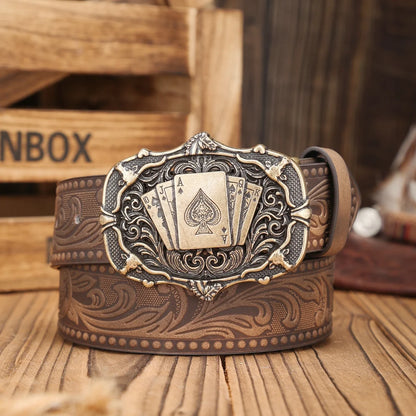 A Western-Buckle PU Belt Suitable for Both Men and Women, A Unique and Retro Brown Belt (With Perforated Nails Included)