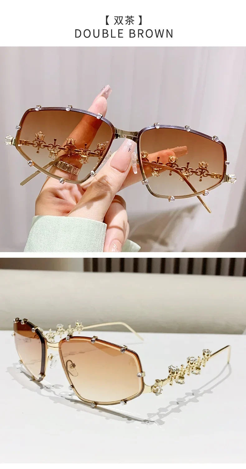 Diamonds Fashion Sunglasses Women 2024 Vintage Shades UV400 Luxury Rhinestones Sun Glasses Female Punk Big Men Eyewear