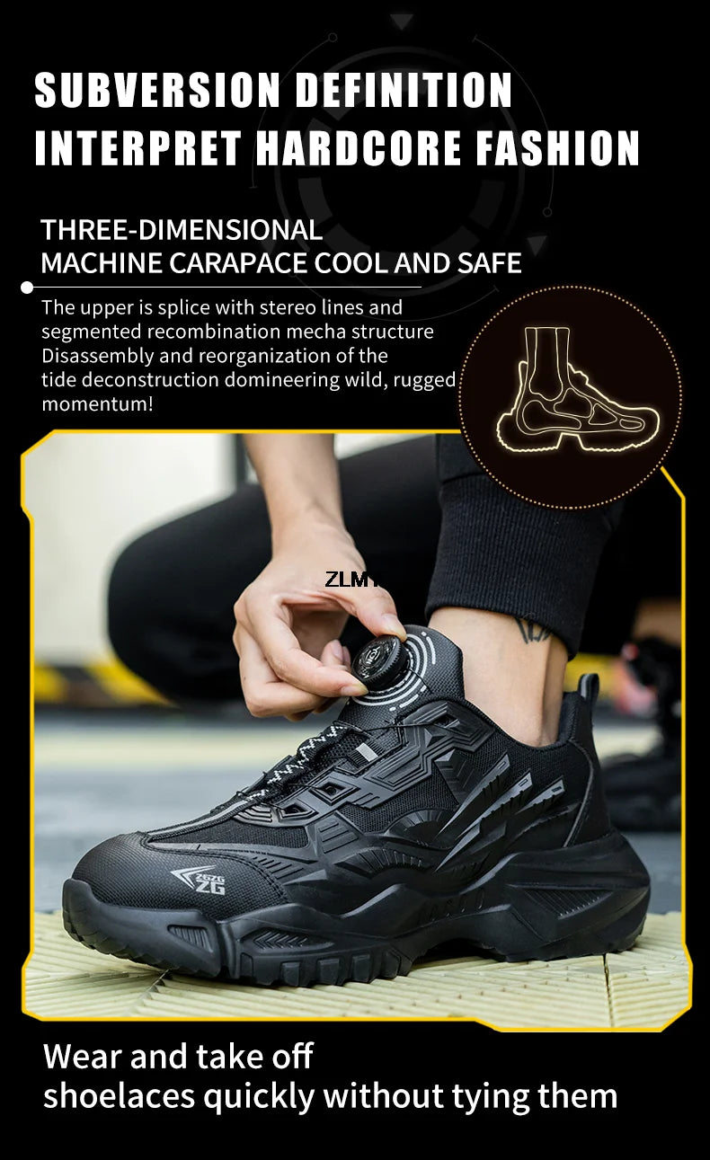 Quality Rotated Button Safety Shoes Men Steel Toe Working Sneakers Light Stab Proof Work Boots Man Anti-smash Security Footwear