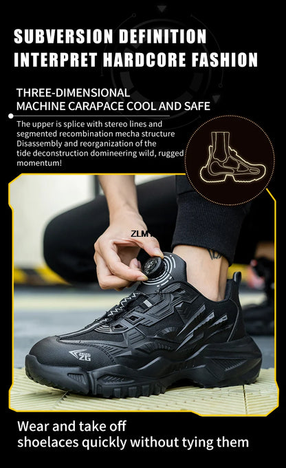 Quality Rotated Button Safety Shoes Men Steel Toe Working Sneakers Light Stab Proof Work Boots Man Anti-smash Security Footwear
