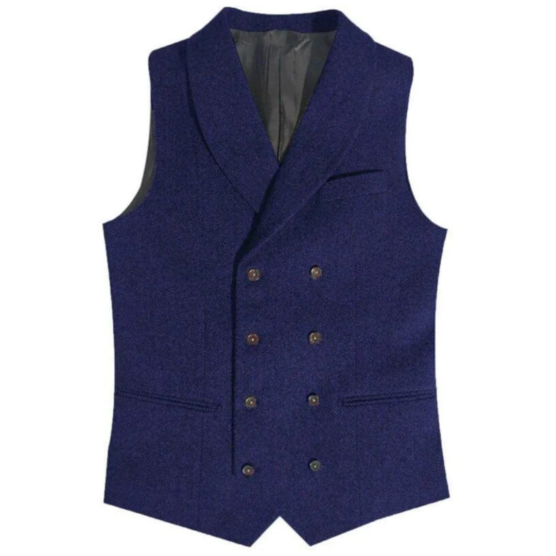 Men Vest Gray Herringbone Double Button With Lapel Waistcoat For Wedding Banquet Business Office Work Daily Casual Men Suit Vest